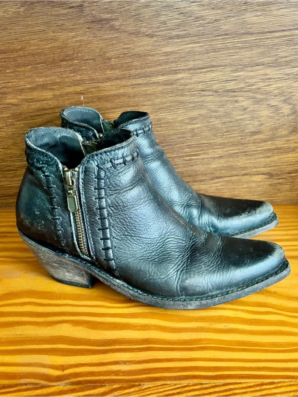 Leather western ankle boots